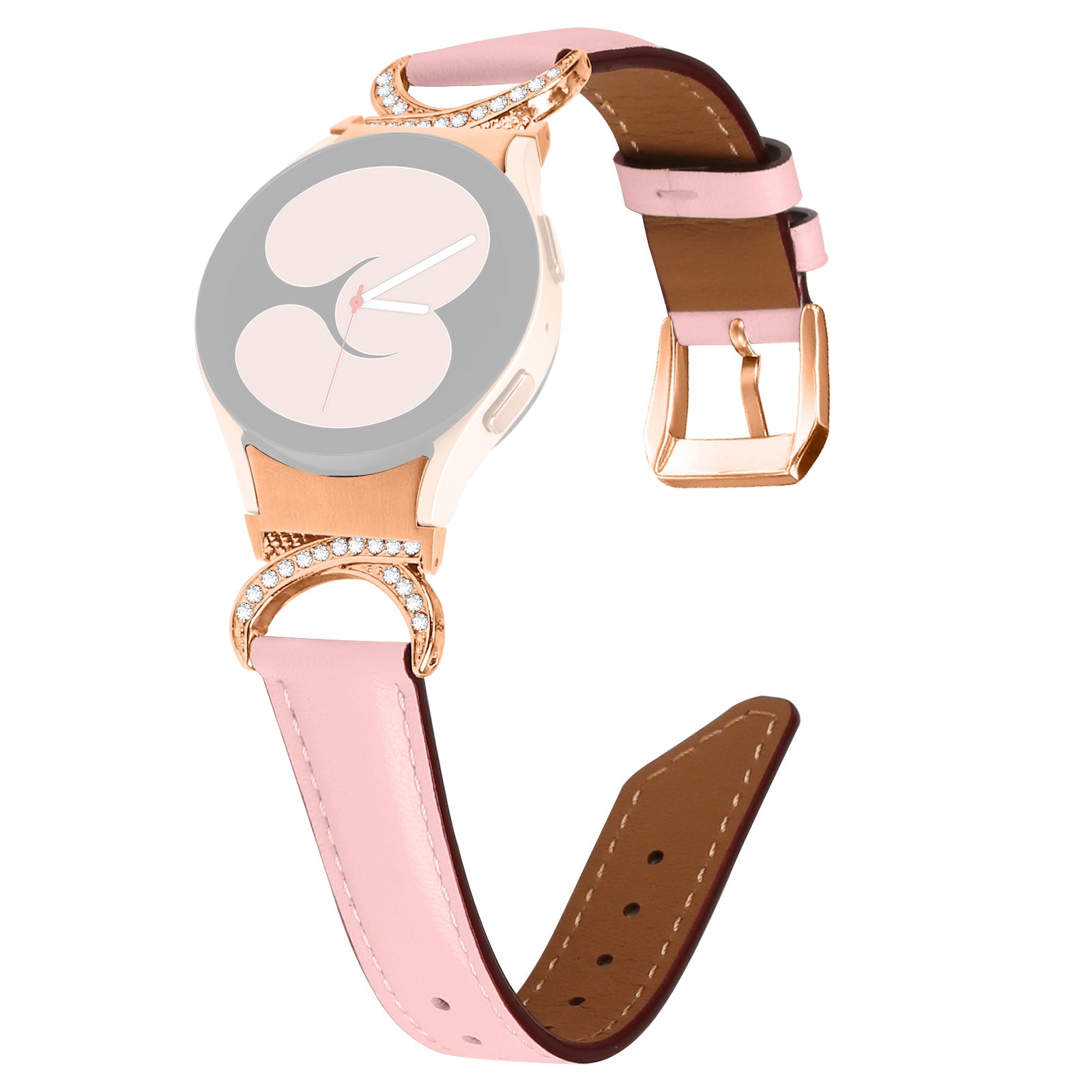 For Samsung Galaxy Watch6 40mm 44mm Watch6 Classic 43mm 47mm Watch 5 40mm 44mm Watch4 40mm 44mm Rhinestone D-shape Connector Wrist Band Adjustable Split Leather Strap with Rose Gold Buckle For Samsung Galaxy Watch6 40mm 44mm Watch6 Classic 43mm 47mm Watch 5 40mm 44mm Watch4 40mm 44mm Rhinestone D-shape Connector Wrist Band Adjustable Split Leather Strap with Rose Gold Buckle